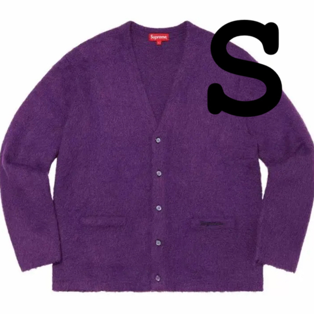 メンズsupreme mohair cardigan 紫　ピンズ付き