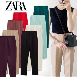 ザラ(ZARA)のZARA ハイウエスト　XS グリーン(カジュアルパンツ)