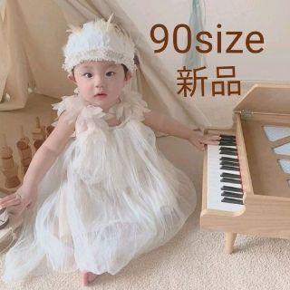 【90】フラワーチュールドレス　ワンピース　ベビードレス　ギフト　　韓国子供服(ワンピース)