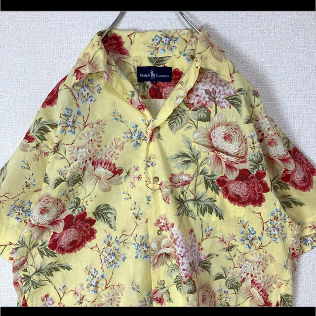 トレンドレア ラルフローレン アロハシャツ 開襟シャツ 和風 牡丹柄 イエロー 90s