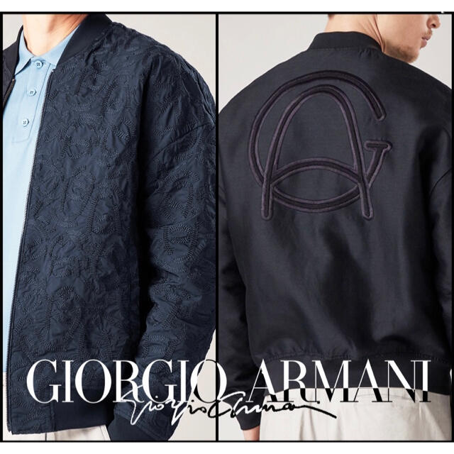 新品37万ジョルジオアルマーニ日本製ウールシルク刺繍リバーシブルジャケット50