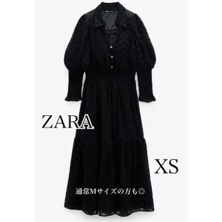 ザラ(ZARA)の完売品　ZARA スイスドット柄ミディ丈ワンピース　レース　水玉　黒(ロングワンピース/マキシワンピース)