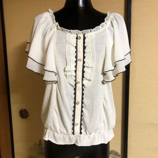 アクシーズファム(axes femme)の【値下中】美品★axes femme★シフォンフレア袖プルオーバー★キナリ(カットソー(半袖/袖なし))