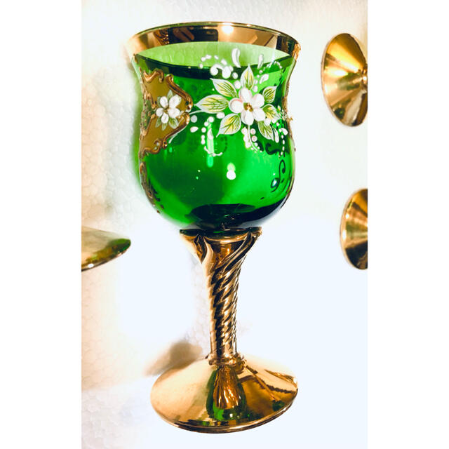 金彩緑クリスタルガラス　ワインデカンタセット