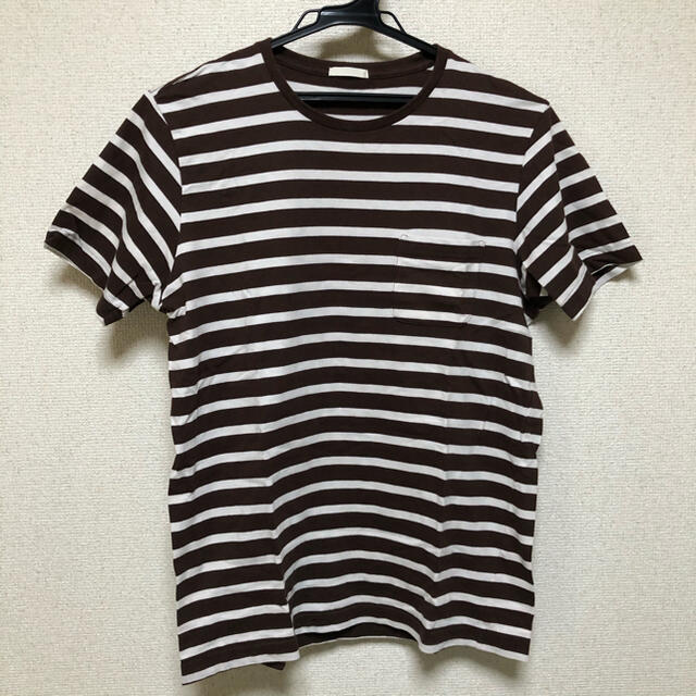 GU(ジーユー)のGU ブラウン 茶色 ボーダー 半袖Tシャツ メンズのトップス(Tシャツ/カットソー(半袖/袖なし))の商品写真