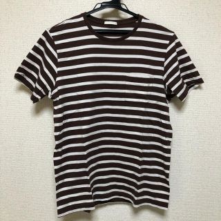 ジーユー(GU)のGU ブラウン 茶色 ボーダー 半袖Tシャツ(Tシャツ/カットソー(半袖/袖なし))