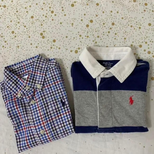 Ralph Lauren(ラルフローレン)のラルフローレン キッズ 長袖 シャツチェックボタンダウン&ラガーシャツ2枚セット キッズ/ベビー/マタニティのベビー服(~85cm)(シャツ/カットソー)の商品写真