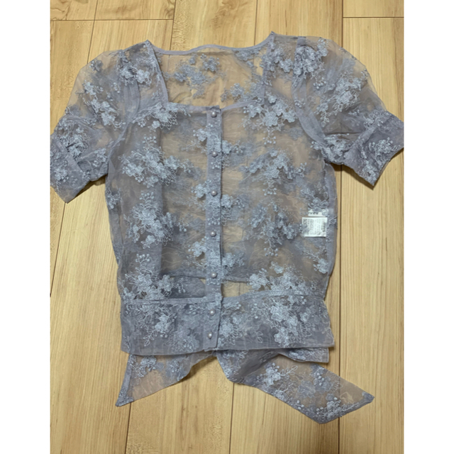 archives(アルシーヴ)のバッグリボンオーガンジー刺繍プルオーバー レディースのトップス(シャツ/ブラウス(半袖/袖なし))の商品写真