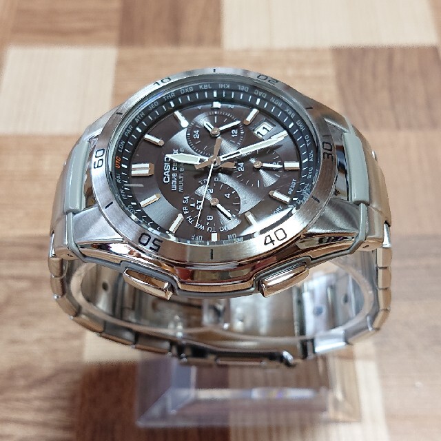 CASIO(カシオ)の美品【CASIO／WAVECEPTOR】電波ソーラー クロノグラフ メンズ腕時計 メンズの時計(腕時計(アナログ))の商品写真