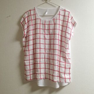 新品 ... by pink カットソー/ Tシャツ チェック柄 ホワイト ML(カットソー(半袖/袖なし))