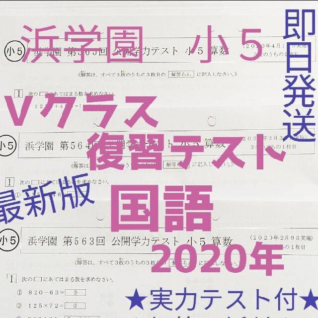 浜学園 最新 小年度 国語 復習テスト Vクラス