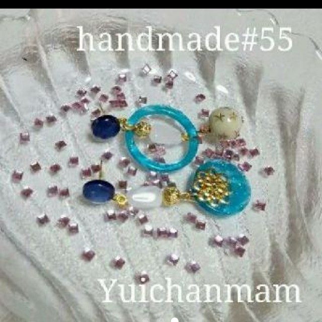 handmade#55 爽やかなBLUE♡アシンメトリーピアス ハンドメイドのアクセサリー(ピアス)の商品写真