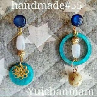 handmade#55 爽やかなBLUE♡アシンメトリーピアス(ピアス)