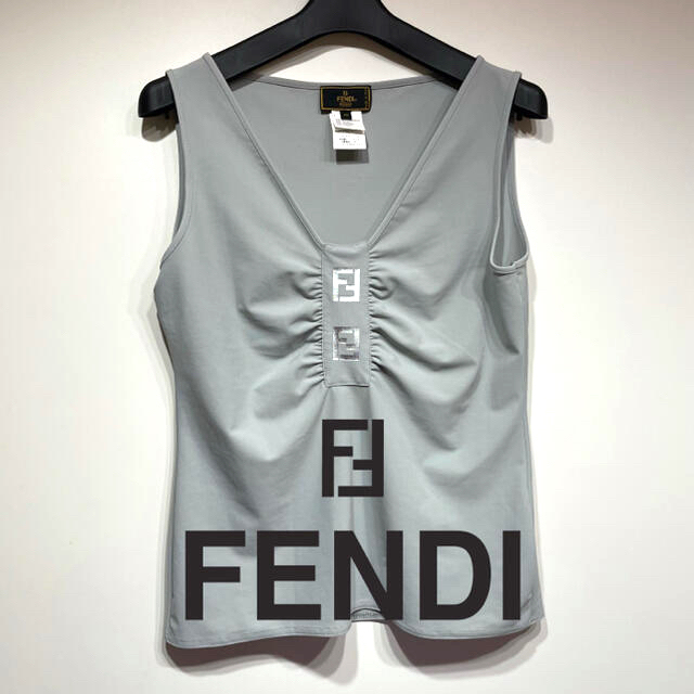 希少】FENDI フェンディ ノースリーブ タンクトップ ズッカ ロゴ L-