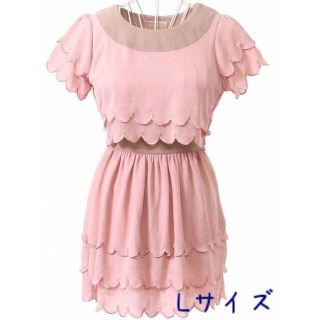 ユメテンボウ(夢展望)の夢展望☆新品♪大きいサイズL＊配色スカラップガーリーセットアップ (ひざ丈ワンピース)