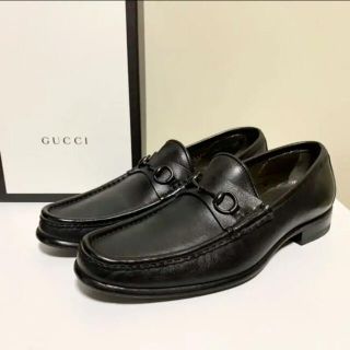 グッチ(Gucci)の美品 グッチ GUCCI オールブラック レザー ビット ローファー イタリア製(ローファー/革靴)