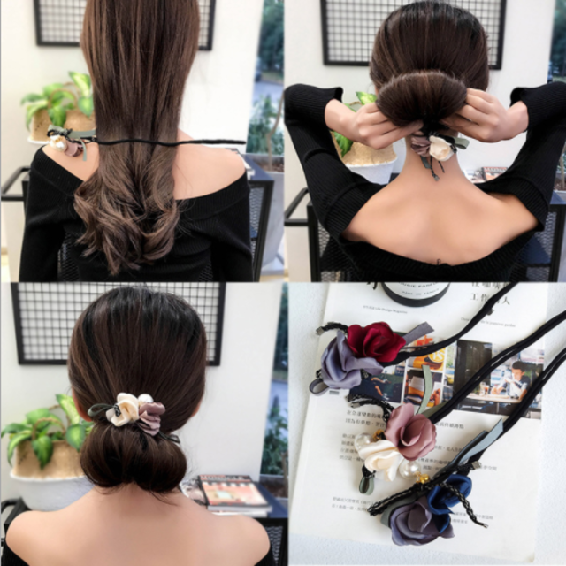 お団子 ヘアメーカーまとめ髪 花 ちょう結び リボン パール シュシュ 1本の通販 By Akira S Shop ラクマ