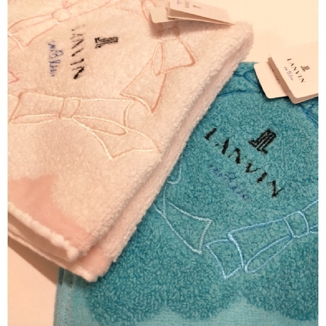 LANVIN en Bleu(ランバンオンブルー)の①LANVIN en Blue　リボン タオル ハンカチ　2枚　ランバン　 レディースのファッション小物(ハンカチ)の商品写真