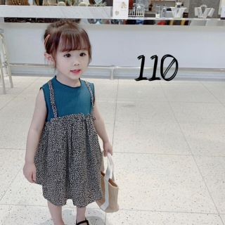 海外子供服 レオパード ワンピース ブルー 110 女の子 韓国(ワンピース)