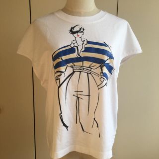 ザラ(ZARA)のZARA ☆ フレンチスリーブTシャツ　白プリント　S ゆったりめ　新品未使用品(Tシャツ(半袖/袖なし))