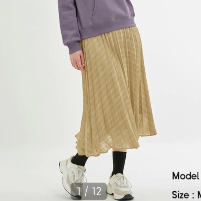 GU(ジーユー)のプリーツミディスカート(チェック)ベージュ レディースのスカート(その他)の商品写真