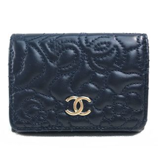 シャネル(CHANEL)のシャネル CHANEL ステッチ A70614 カメリア ココマーク No.5 コンパクト ミニウォレット 3つ折り財布 ラムスキン ネイビー(財布)