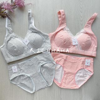 ♡MBS01♡ 2着セット 授乳ブラジャー ショーツ ノンワイヤー 下着(マタニティ下着)