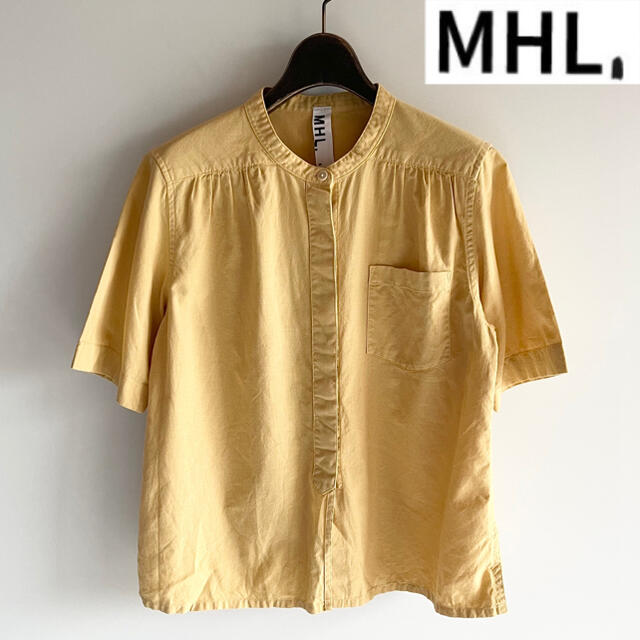 MHL. コットンリネンバンドカラーシャツ 製品染め イエロー系 サイズ2