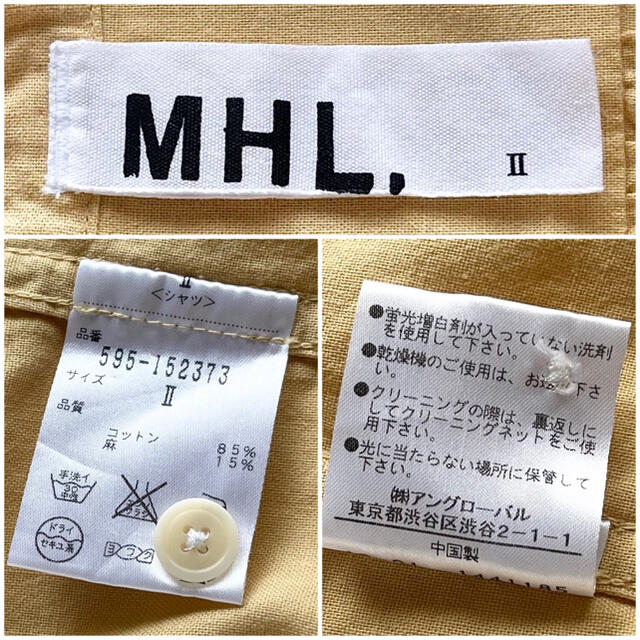 MARGARET HOWELL(マーガレットハウエル)のMHL. コットンリネンバンドカラーシャツ 製品染め イエロー系 サイズ2 レディースのトップス(シャツ/ブラウス(長袖/七分))の商品写真