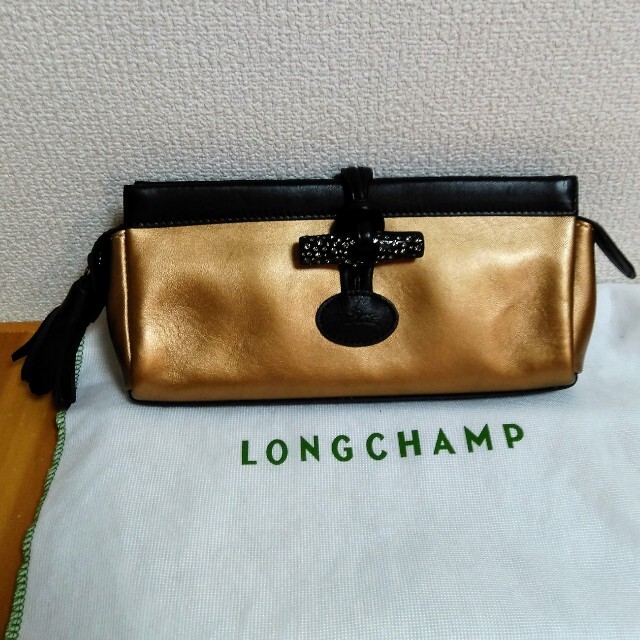 LONGCHAMP/ロンシャンクラッチバッグ/ゴールド/レザー/パーティバッグ