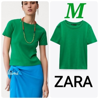 ザラ(ZARA)のZARA　(M　緑)　ベーシックTシャツ(Tシャツ(半袖/袖なし))