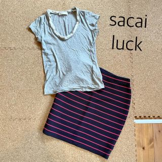 サカイラック(sacai luck)の美品 sacai luck Tシャツ グレー(Tシャツ(半袖/袖なし))