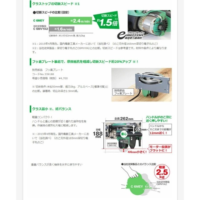 新品☆未使用 HiKOKI(日立工機)電動工具  165mm 深切り電子丸のこスポーツ/アウトドア