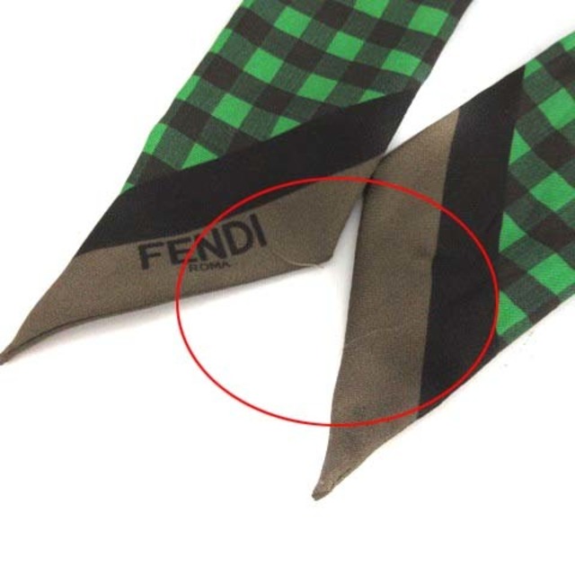 FENDI(フェンディ)のフェンディ W.WRAPPY ラッピー スカーフ リボン チェック 緑 黒 レディースのファッション小物(バンダナ/スカーフ)の商品写真