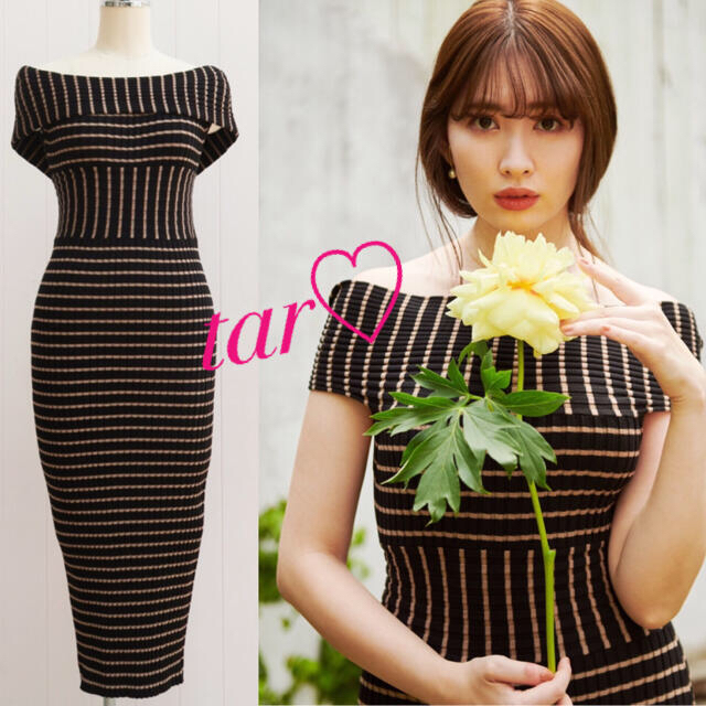 her lip to Stripe Ribbed-Knit Midi Dress - ロングワンピース/マキシ ...