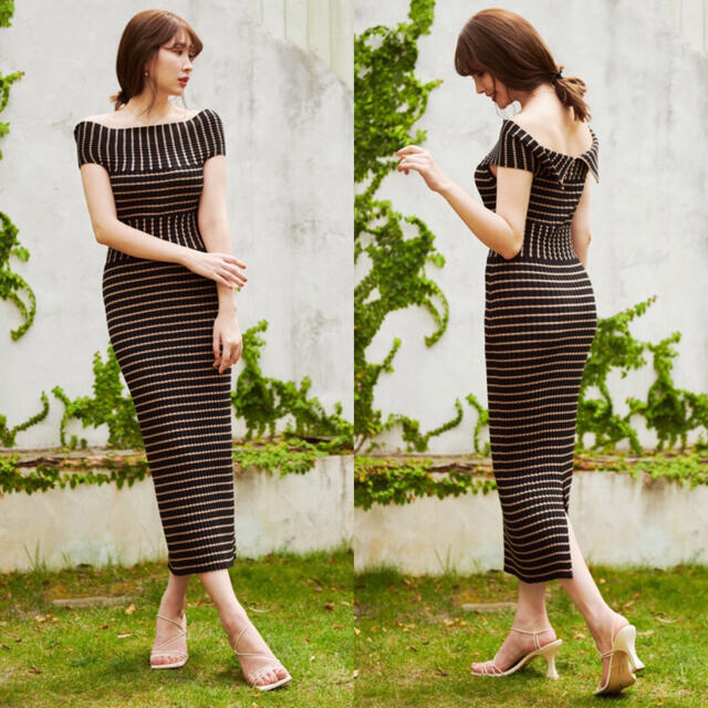 【Herlipto】Stripe Ribbed-Knit Midi Dress