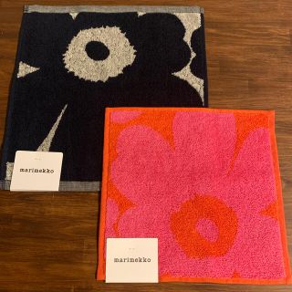 マリメッコ(marimekko)のマリメッコ　タオルハンカチ　2枚セット　ウニッコピンクミニ　ブラック　新品未使用(ハンカチ)