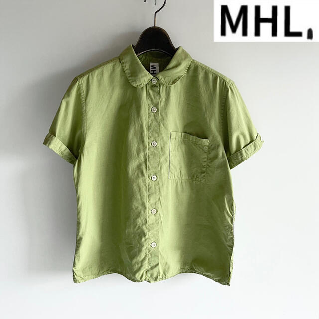 美品　MHL.　エムエイチエル　バンドカラー　コットンリネンシャツ　ブラウン　Ⅱ