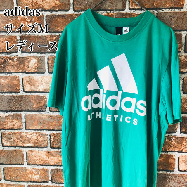 adidas(アディダス)の【希少】アディダス90s　Ｔシャツ　サイズM  グリーン　　デカロゴ レディースのトップス(Tシャツ(半袖/袖なし))の商品写真