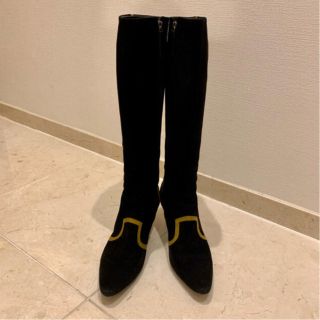 トッズ(TOD'S)の【美品】TOD'S 本革ヌバック　ロングブーツ　36 1/2 黒＆黄色(ブーツ)