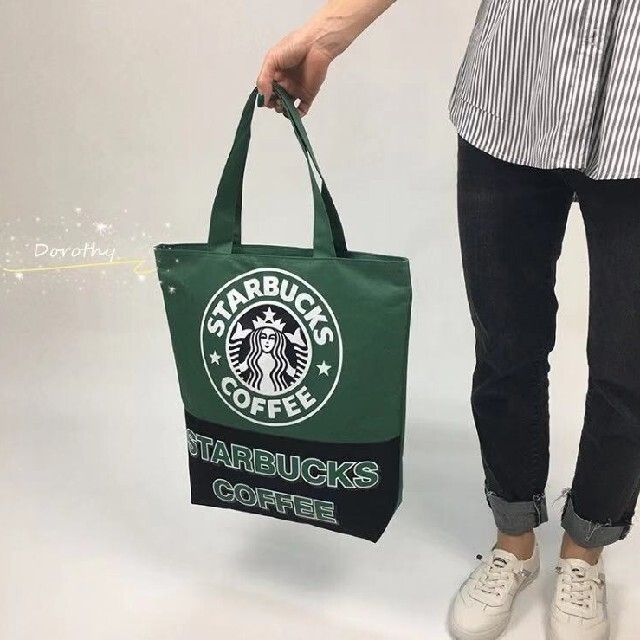 Starbucks Coffee(スターバックスコーヒー)の【スターバックス】海外限定　トートバック　エコバック　マザーズバック　黒/緑 レディースのバッグ(トートバッグ)の商品写真