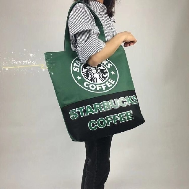 Starbucks Coffee(スターバックスコーヒー)の【スターバックス】海外限定　トートバック　エコバック　マザーズバック　黒/緑 レディースのバッグ(トートバッグ)の商品写真