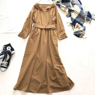 スローブイエナ(SLOBE IENA)のたかんぼ様専用　38 ミニカラーロングワンピース ベルト付 ブラウン 18SS(ロングワンピース/マキシワンピース)