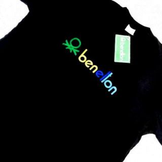 ベネトン(BENETTON)のイタリア製★benetton ベネトン 半袖Tシャツ ロゴ刺繍 黒 Lサイズ(Tシャツ/カットソー(半袖/袖なし))