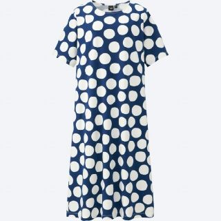 マリメッコ(marimekko)のmarimekko✖️UNIQLOドットワンピースLブルーネイビー(その他)