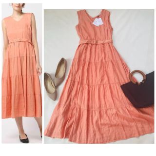 マイストラーダ(Mystrada)の新品❣️マイストラーダ ロングワンピース 麻 オレンジ マキシ 春服夏服 日本製(ロングワンピース/マキシワンピース)