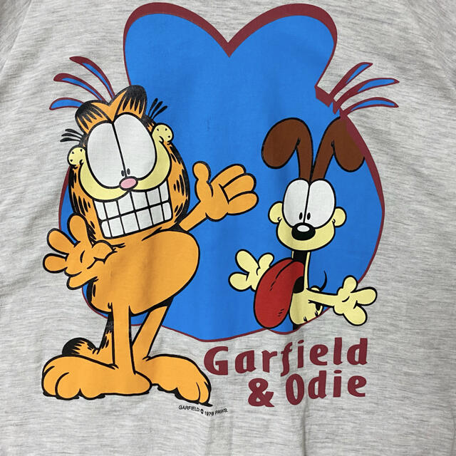 【希少】90s Garfield ガーフィールド Tシャツ デカプリント　グレー 4