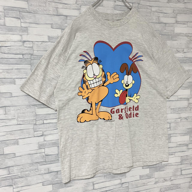 【希少】90s Garfield ガーフィールド Tシャツ デカプリント　グレー 9