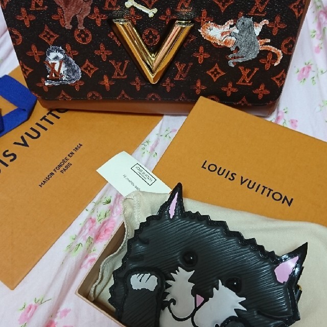 ルイヴィトン LOUIS VUITTON ポルト アドレス キャットグラム MP2282 エピ モノグラム 猫 キーリング キーホルダー バッグチャーム エピレザー ブラック 美品