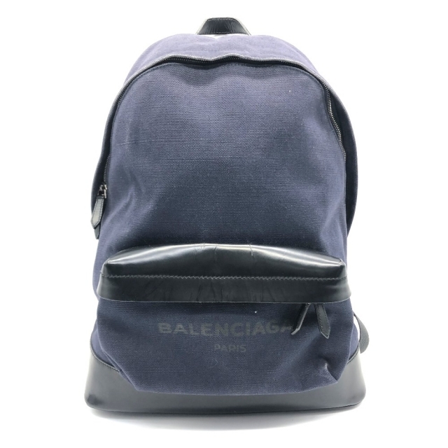 バレンシアガ BALENCIAGA 392007 ロゴ リュックサック キャンバス/レザー ネイビー